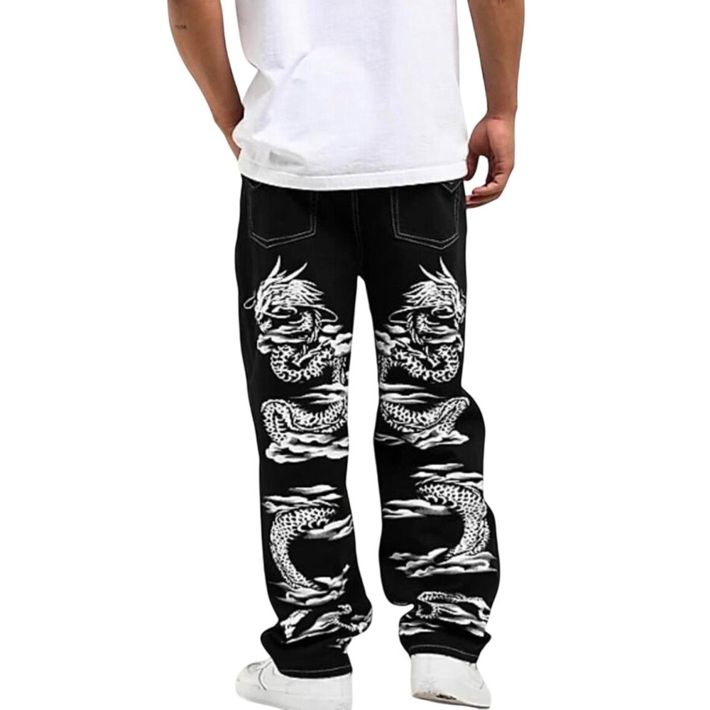 Ninth‎ Hall Ambush Black Dragon Graphic Baggy Jeans Contrast Stitch Streetwear